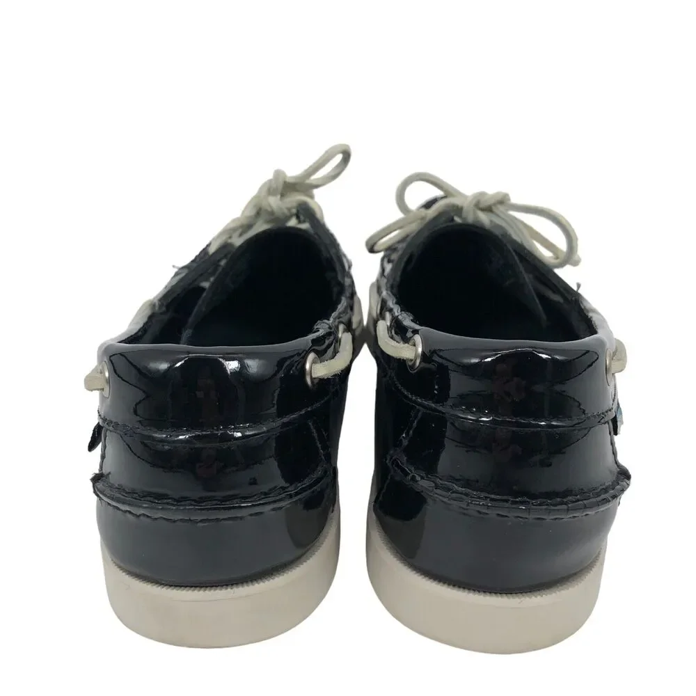 Sebago‎ Docksides Boat Shoes Mens 9 More Like 8.5 Black Patent Leather Moccasin